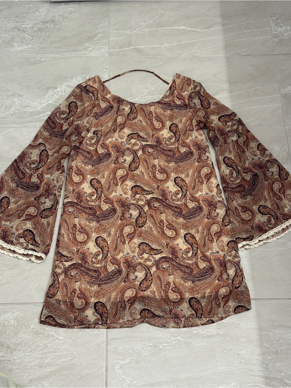 Boho Paisley Bell-Sleeve Dress Tunic Hippie Halloween